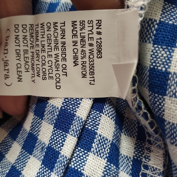 Ban.jara Linen Rayonl Blue White gingham Shorts. XS - Picture 5 of 7